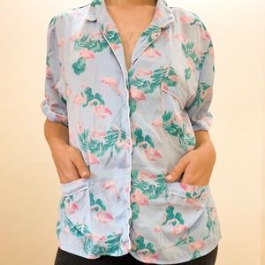 Silky Flamingo Button Up